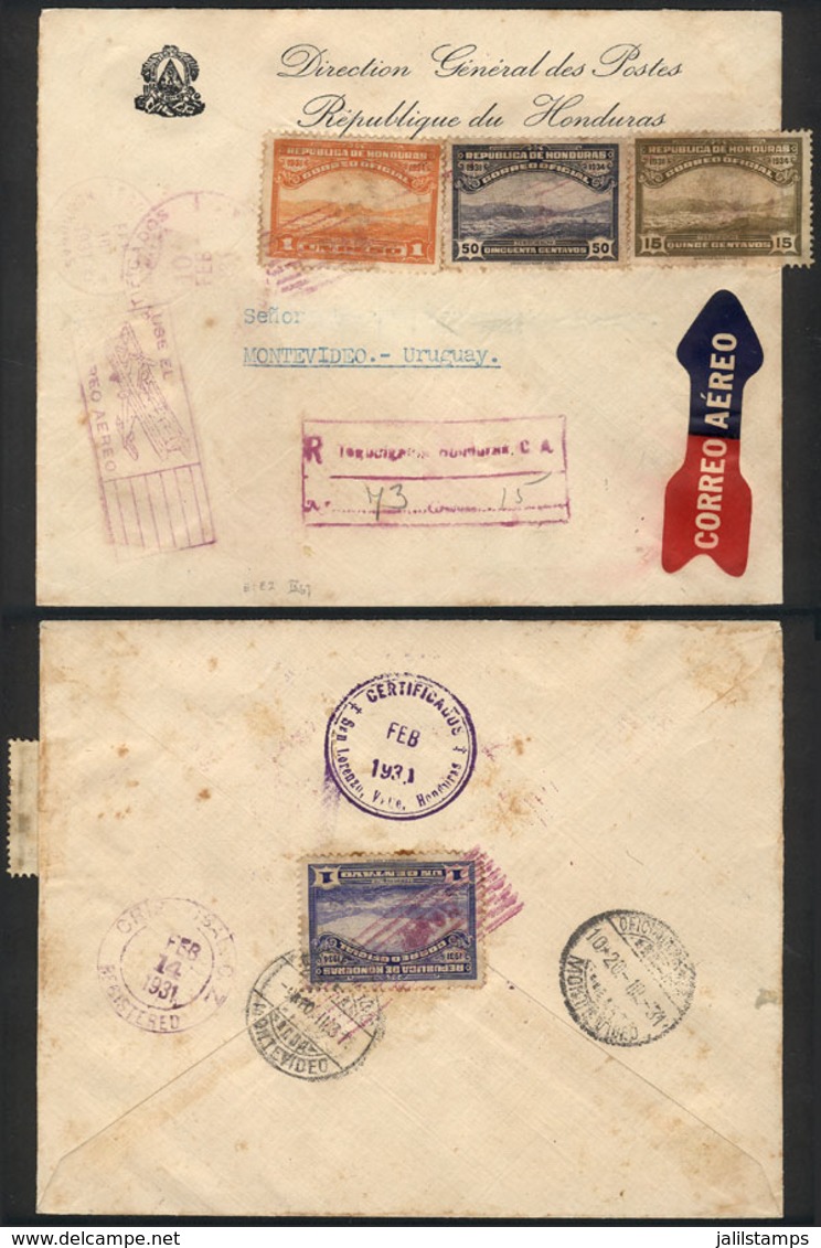 HONDURAS: OFFICIAL Envelope Posted By Registered Airmail From Tegucigalpa To Uruguay On 10/FE/1931 Franked With Official - Honduras