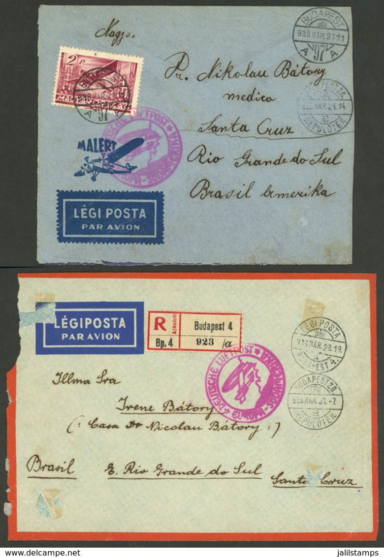 HUNGARY: 2 Airmail Covers Sent From Budapest To Brazil In MAR/1938, Both Via Germany (DLH), With Some Minor Faults But O - Altri & Non Classificati