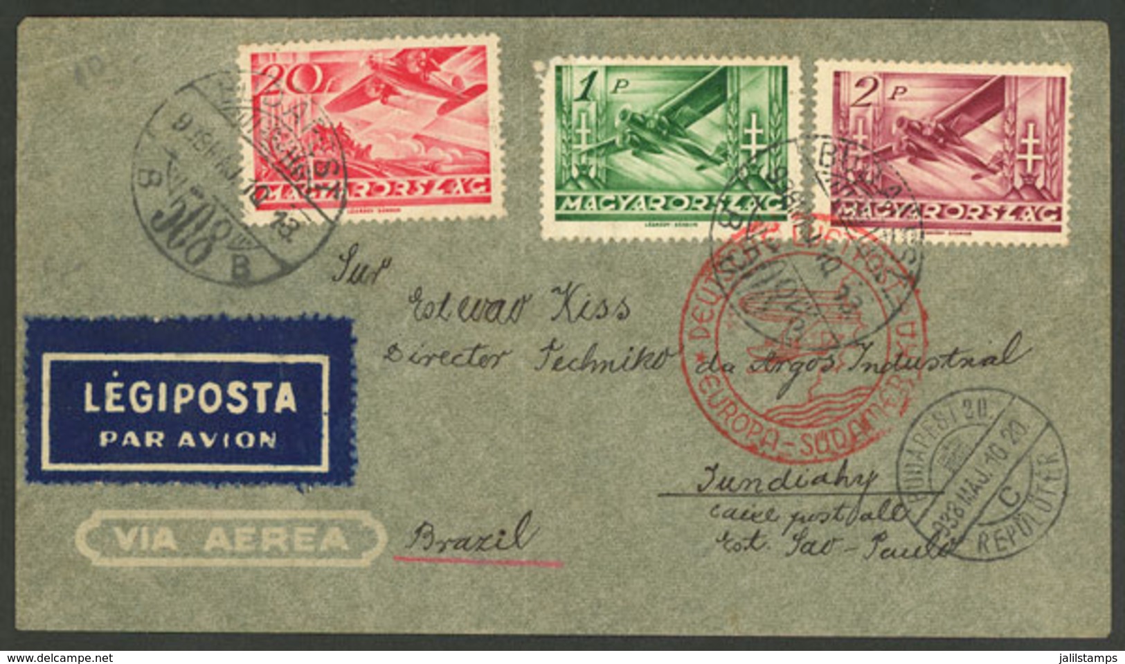 HUNGARY: 10/MAY/1938 Budapest - Brazil: Airmail Cover, Sent Via Germany (DLH), VF Quality! - Autres & Non Classés