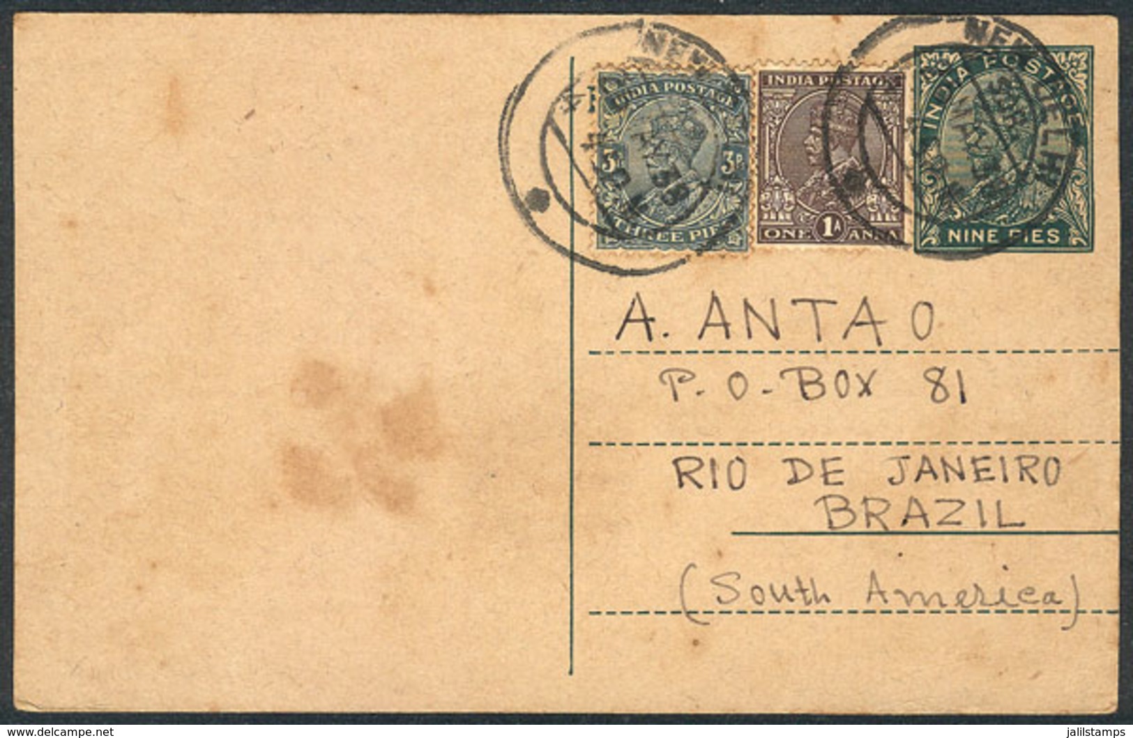 BRITISH INDIA: Postal Card Sent From New Delhi To Brazil On 25/MAY/1933, Unusual Destination! - Sonstige & Ohne Zuordnung