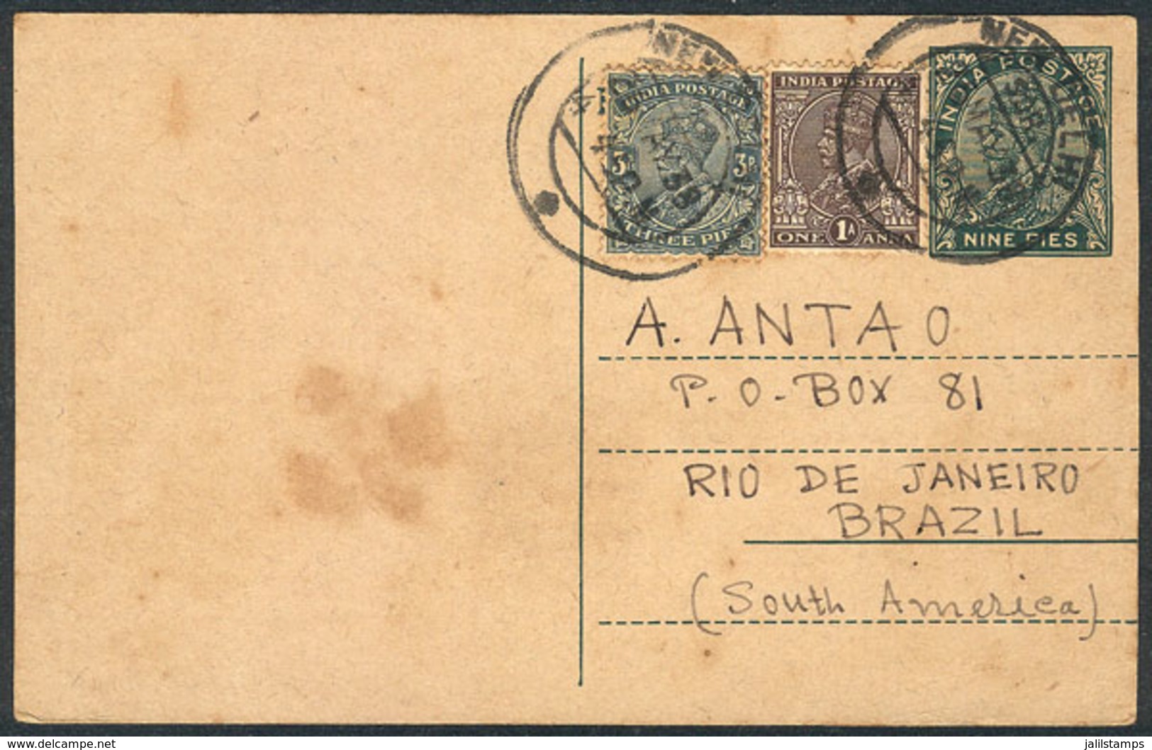 BRITISH INDIA: Postal Card Sent From New Delhi To Brazil On 25/MAY/1933, Unusual Destination! - Altri & Non Classificati