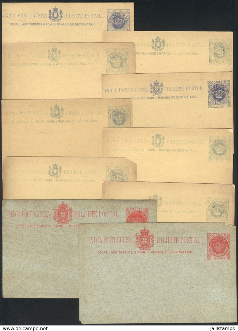 PORTUGUESE INDIA: 10 Old Postal Cards Of ¼t. And 1t., Unused, Some With Minor Defects. With Some Varieties In Impression - India Portoghese