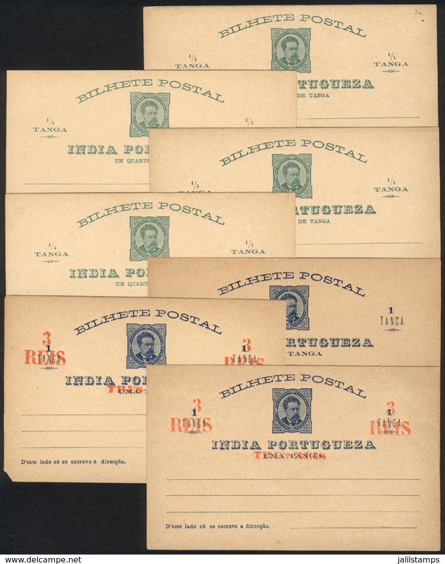 PORTUGUESE INDIA: 7 Old Postal Cards Of ¼t., 1t. And Overprintred Of 3t., Unused, Some With Minor Defects. With Some Var - India Portoghese