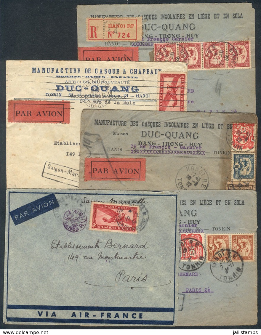 INDOCHINA: 5 Covers Sent By Airmail From Hanoi And Saigon To France Between 1932 And 1934, Very Nice Postages And Postal - Altri & Non Classificati