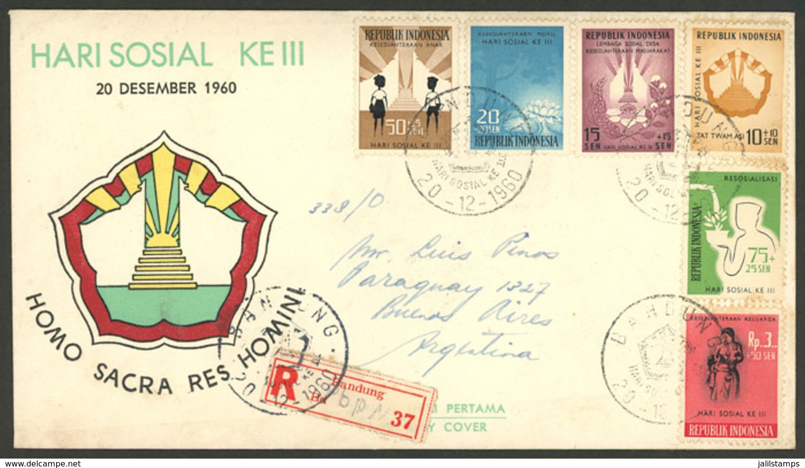 INDONESIA: FDC Cover Sent By Registered Mail To Argentina On 20/DE/1960, Unusual Destination! - Indonesien