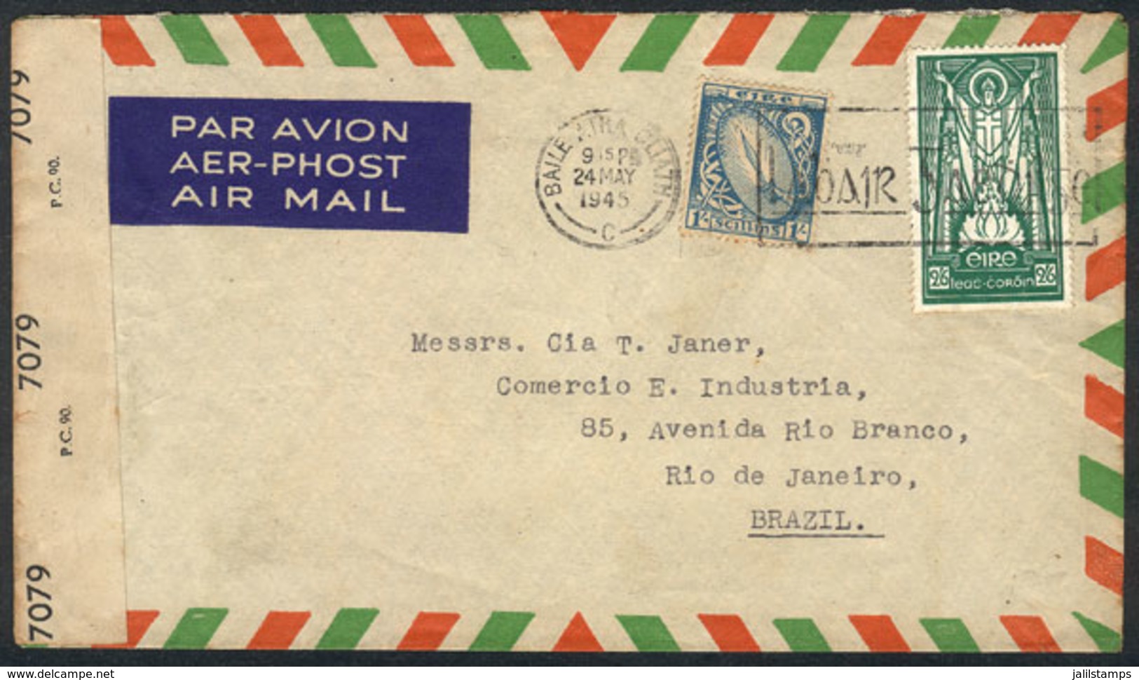 IRELAND: Airmail Cover Sent From Dublin To Brazil On 24/MAY/1945, Censored, Rare Destination! - Autres & Non Classés