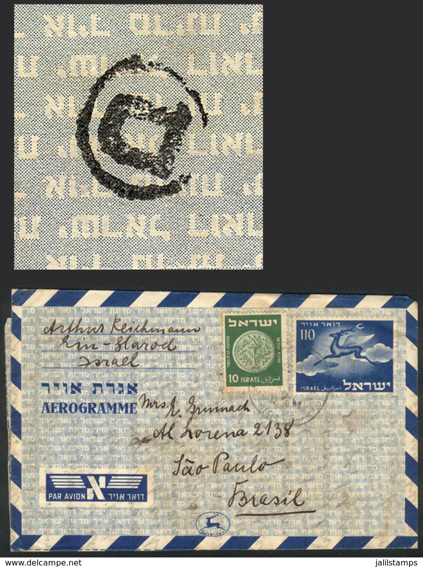 ISRAEL: Aerogram Sent From Ein-Harod To Brazil On 11/AU/1953, Interesting Postal Marking On Back! - Storia Postale