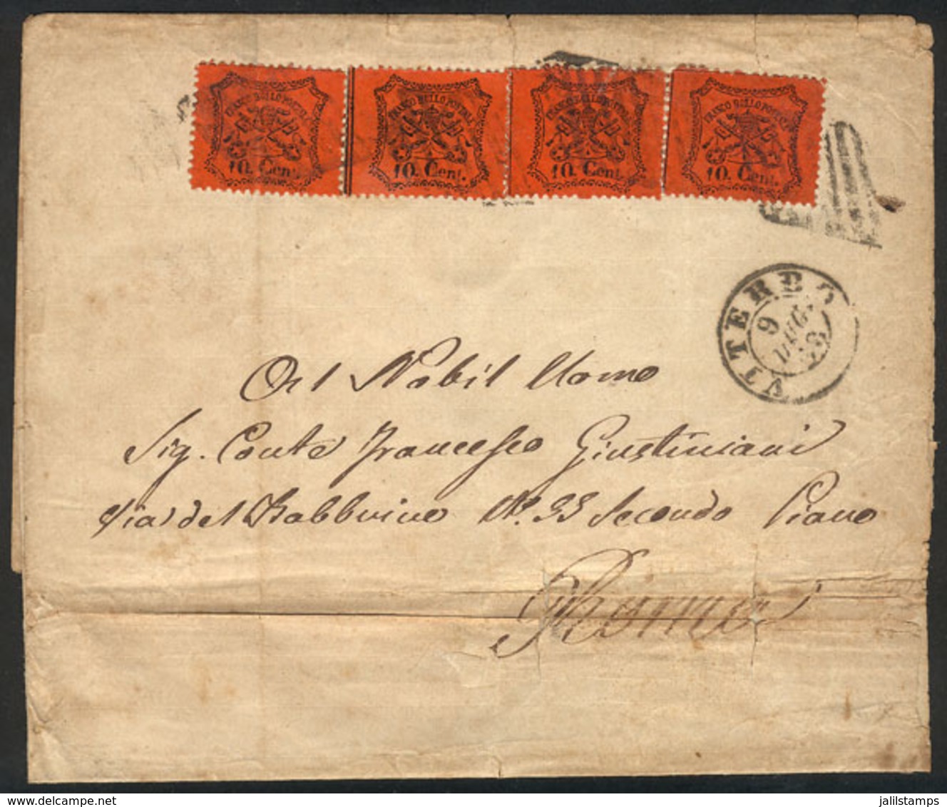 ITALY: Folded Cover Sent From Viterbo To Roma On 9/JUL/1868, Franked With 4 Stamps Of 10c. Of Vatican States (Sc.22), Mi - Altri & Non Classificati