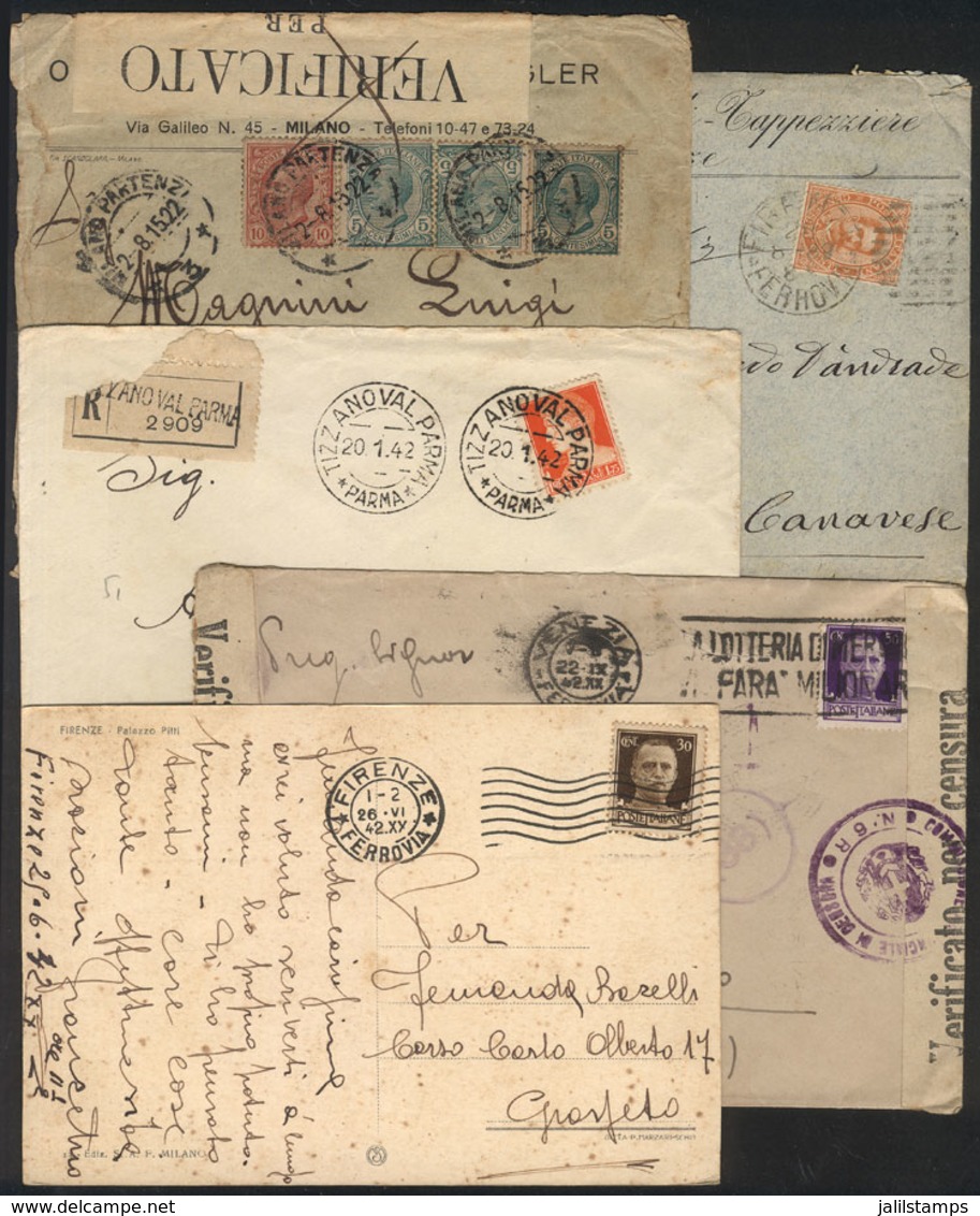 ITALY: 5 Covers Or Cards Used Between 1889 And 1942, With Interesting Markings And Some Censored! - Sonstige & Ohne Zuordnung