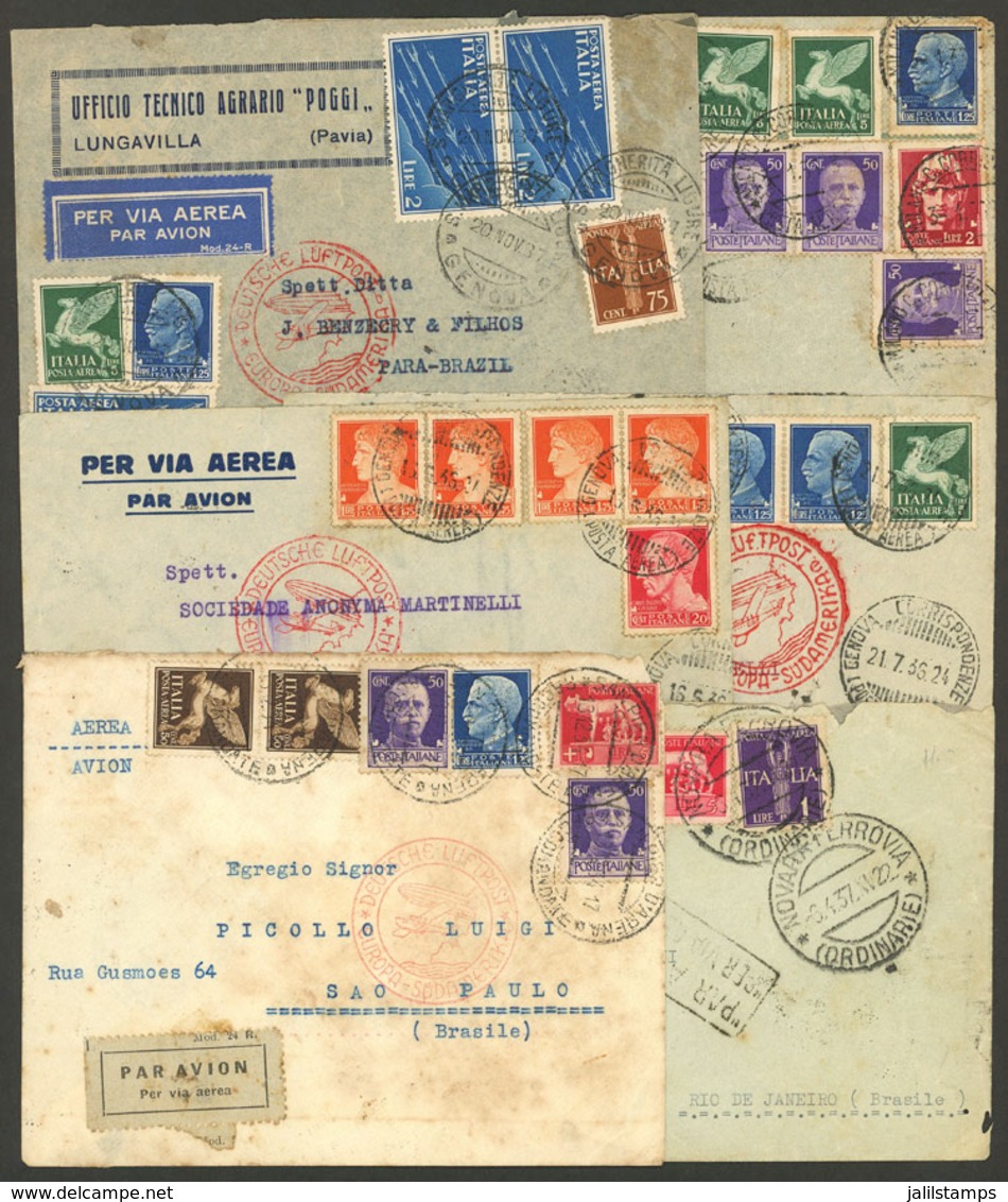 ITALY: 6 Covers Sent To Rio De Janeiro Between 1936 And 1938, All Via Germany (DLH), With Nice Frankings And Postal Mark - Autres & Non Classés