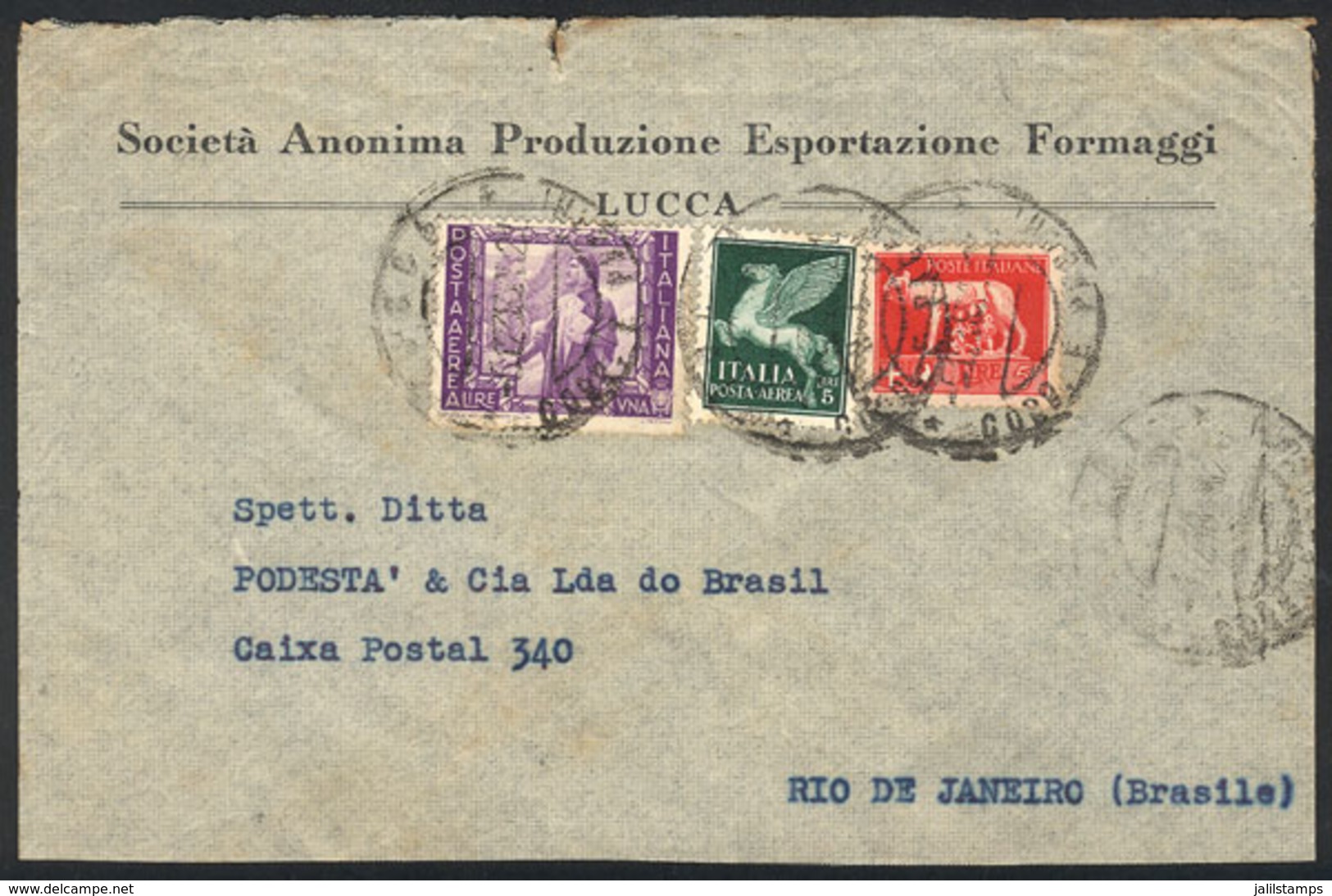ITALY: Airmail Cover Sent From Lucca To Rio De Janeiro On 5/DE/1938 Franked With 11L, Very Nice And Interesting! - Altri & Non Classificati