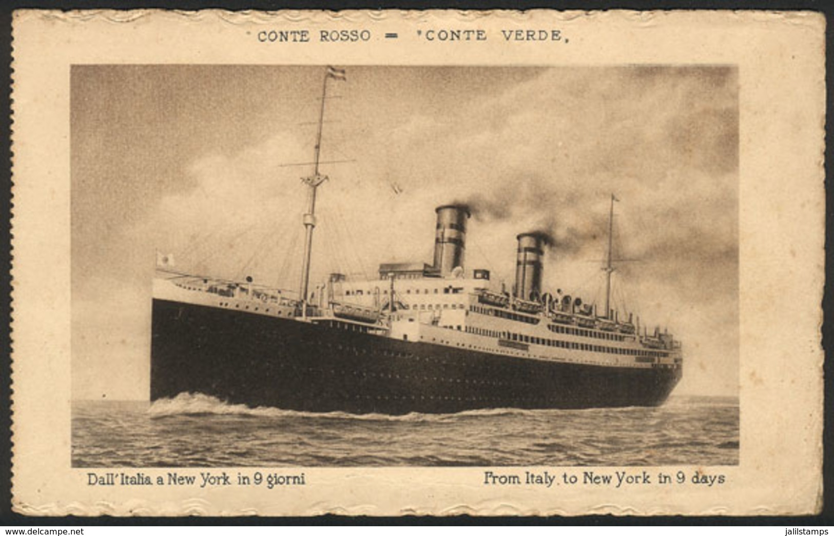 ITALY: Steamer Conte Rosso/Conte Verde, Of Lloyd Sabaudo, "from Italy To New York In 9 Days", Unused, VF !" - Firenze