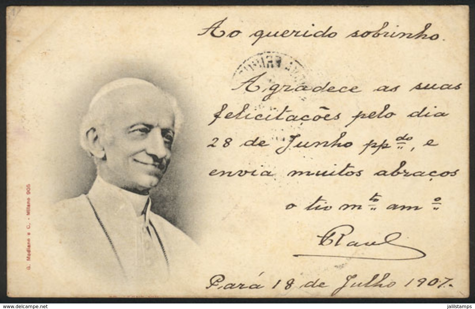 ITALY: Pope Leo XIII, Ed. G.Modiano, Used In Brazil In JUL/1907, VF Quality! - Firenze