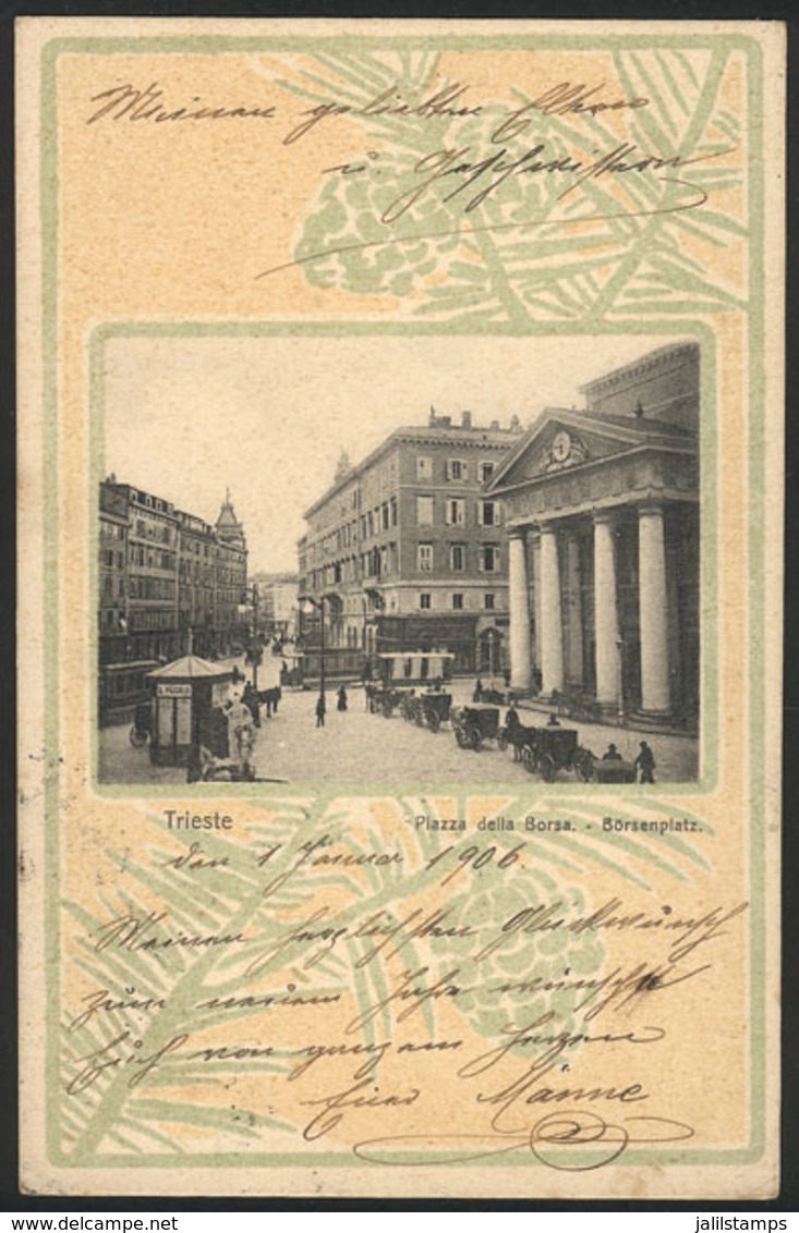 ITALY: TRIESTE: Piazza Della Borsa, Kiosk And Carriages, Used In Austria In JAN/1906, VF Quality! - Firenze