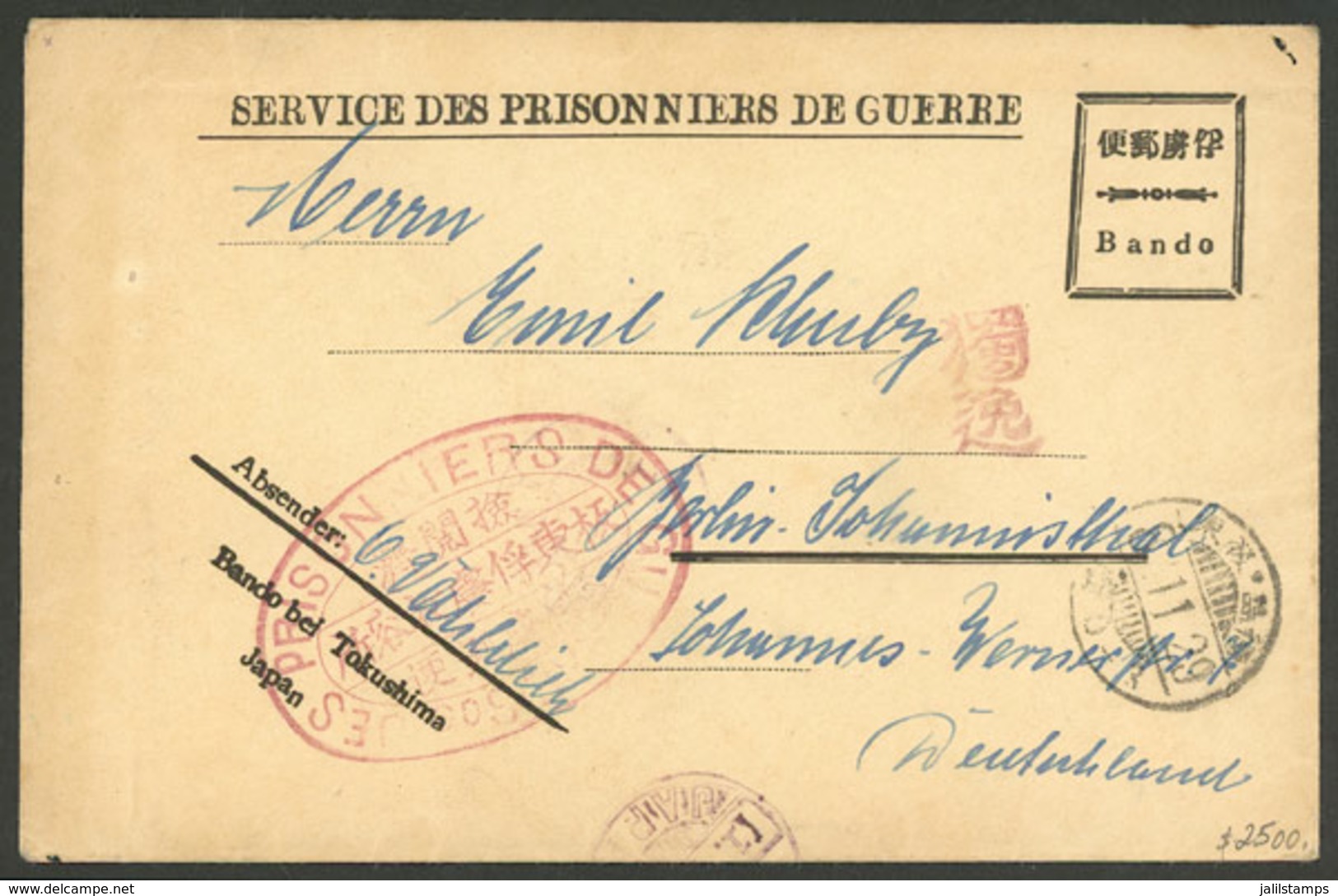 JAPAN: Rare Envelope Of The Service Of Prisoners Of War, Sent By A German POW To Berlin On 8/NO/1929, With Censor Marks, - Lettres & Documents