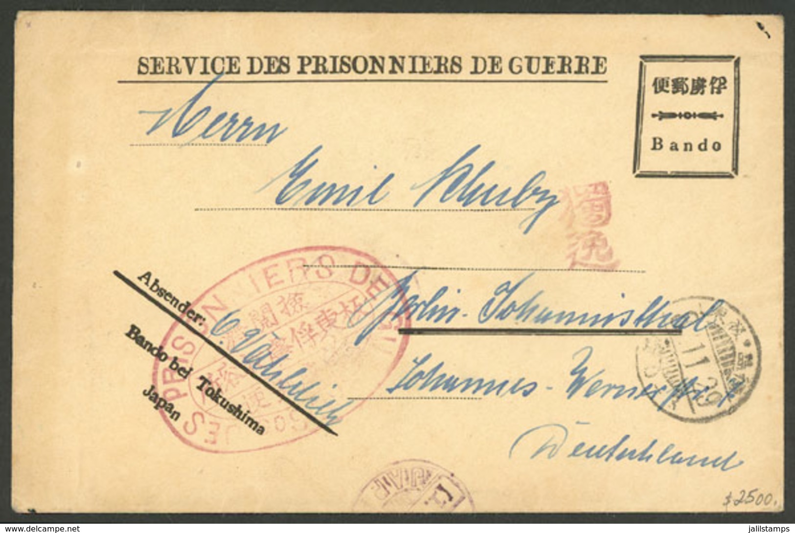 JAPAN: Rare Envelope Of The Service Of Prisoners Of War, Sent By A German POW To Berlin On 8/NO/1929, With Censor Marks, - Storia Postale