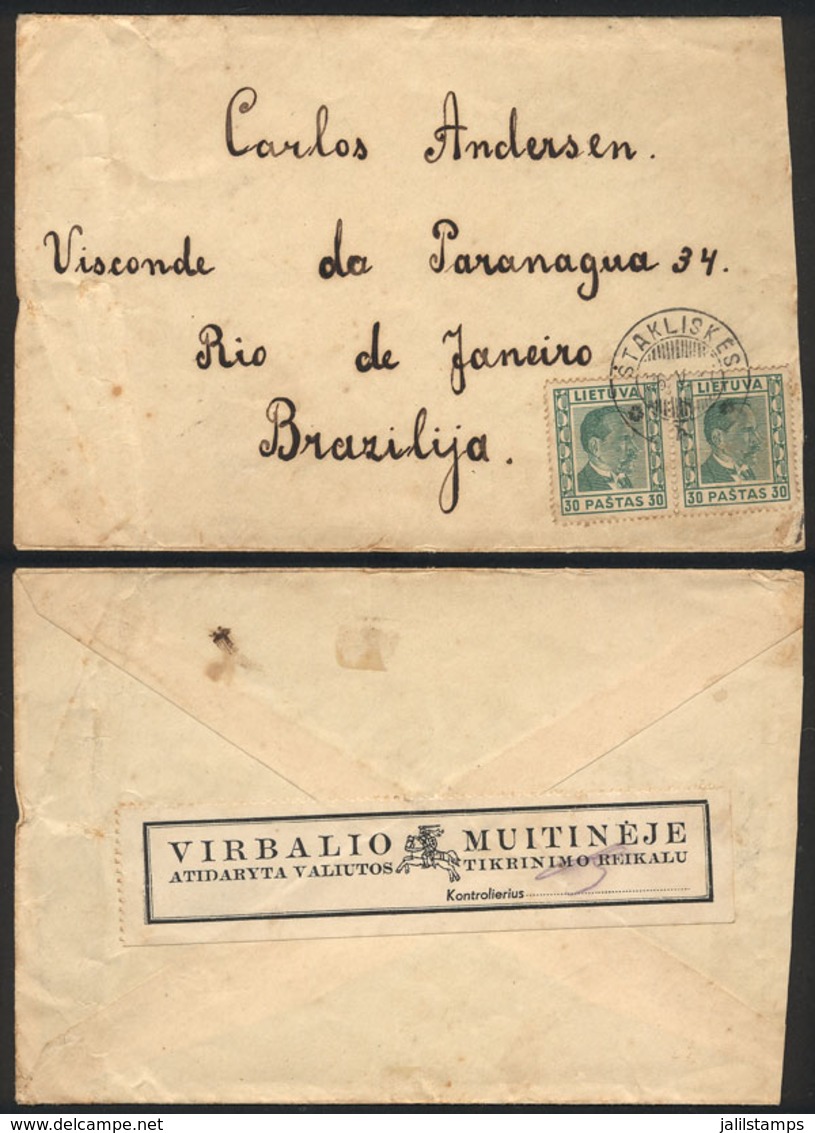 LITHUANIA: 26/MAY/193? Stakliskes - Rio De Janeiro: Cover Franked With 60p., Interesting Cinderella On Back, Unusual Des - Lituanie