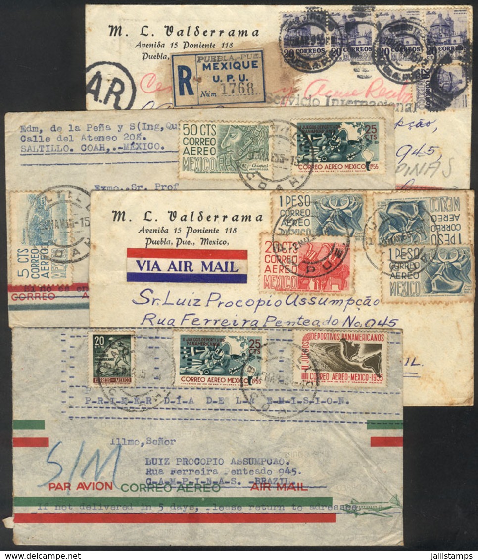 MEXICO: 4 Covers Sent To Brazil In 1955, Nice Postages! - Mexique