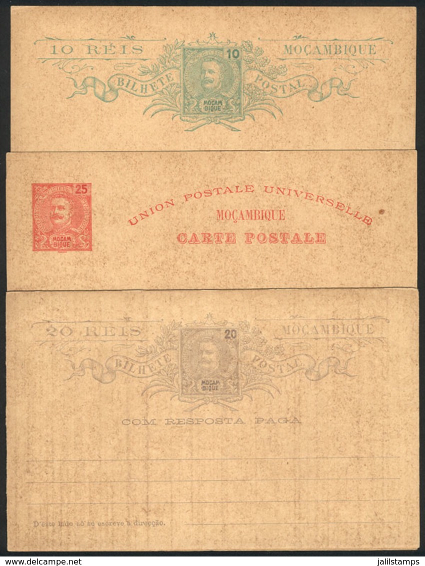 MOZAMBIQUE: Postal Cards Of 1903: 10Rs., 25Rs. And Double Card Of 20+20Rs., Unused, Excellent Quality! - Mozambique