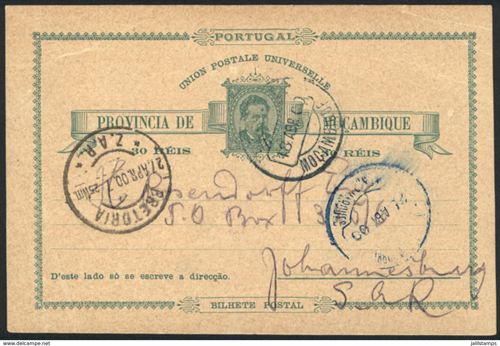 MOZAMBIQUE: 30Rs. Postal Card Sent To Johannesburg On 18/AP/1900, Handsome! - Mozambique