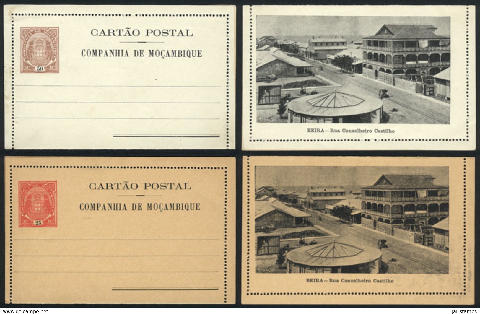 MOZAMBIQUE - COMPANY: Lettercards Of 1903 Of 25Rs. And 50Rs. Illustrated On Reverse With View Of "BEIRA, Rua Conselheiro - Mozambique