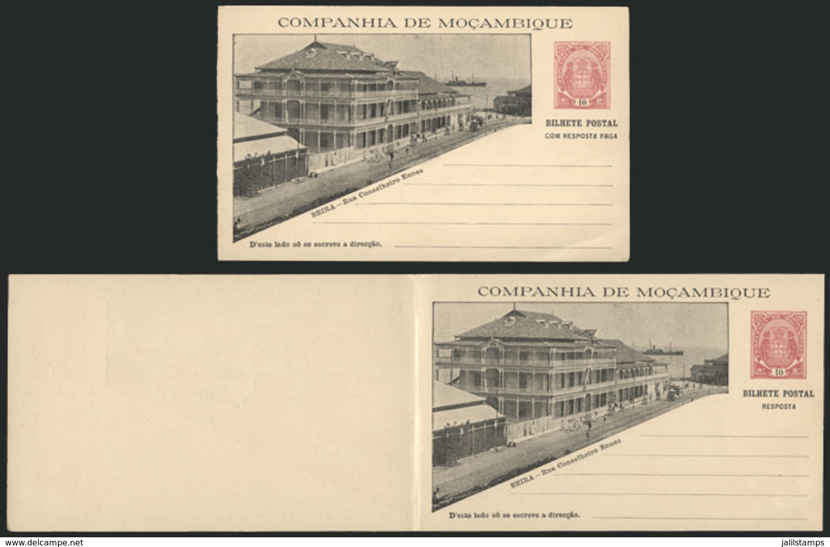 MOZAMBIQUE - COMPANY: Double Postal Card Of 1904 Of 10+10Rs. Illustrated With View Of "Beira - Rua Conselheiro Ennes", E - Mozambico