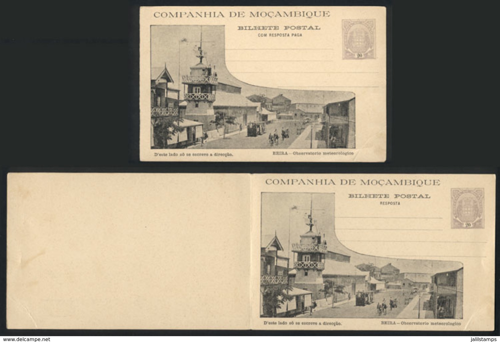 MOZAMBIQUE - COMPANY: Double Postal Card Of 1904 Of 20+20Rs. Illustrated With View Of "Beira - Meteorological Observator - Mozambico
