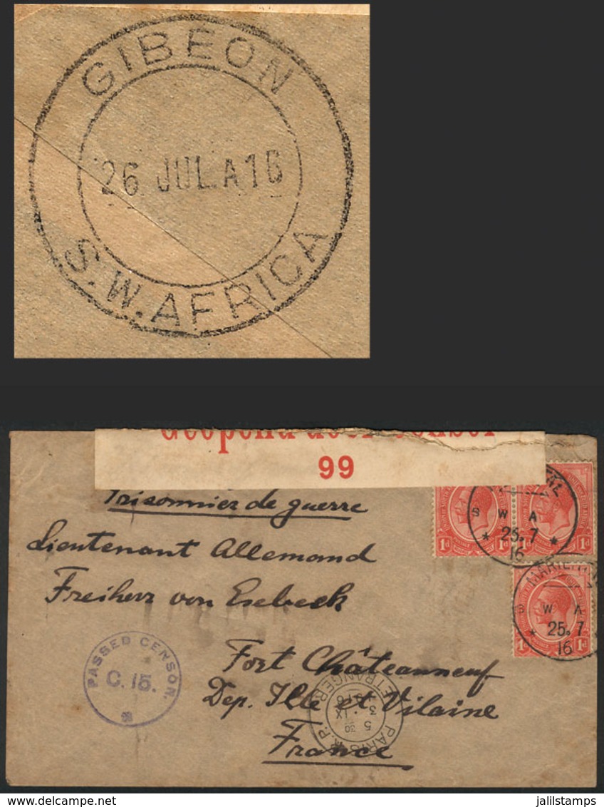 NAMIBIA: Cover Sent From MARIENTAL To A German Prisoner Of War In France On 25/JUL/1916, Franked With 3p. And Censored,  - Altri & Non Classificati