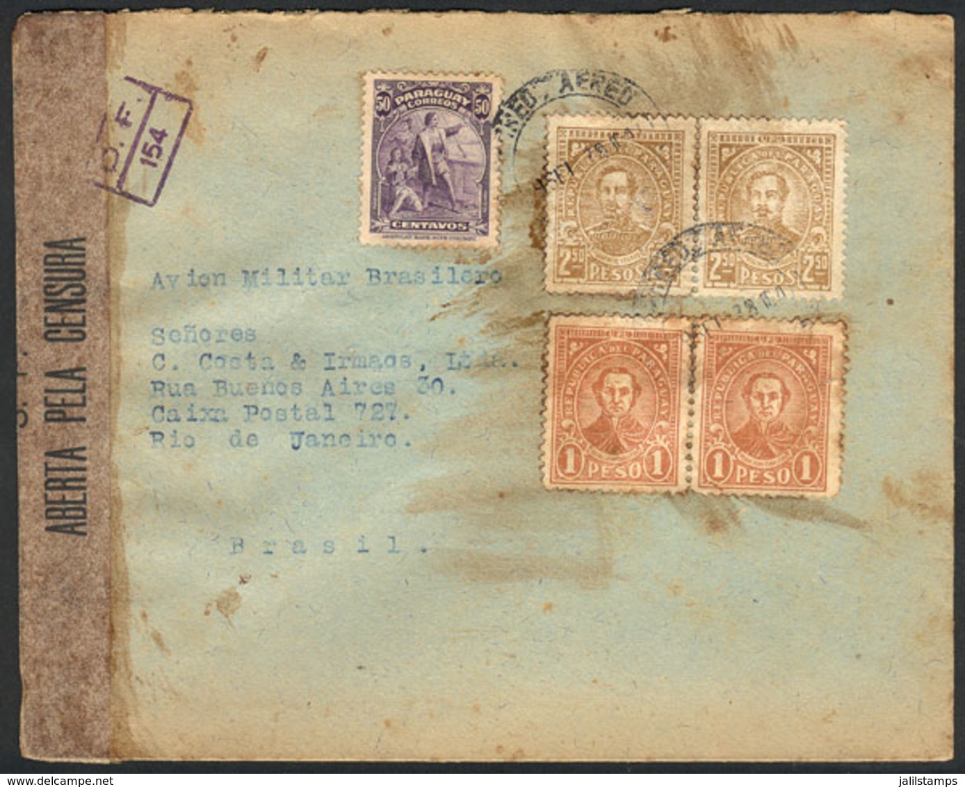 PARAGUAY: Cover Sent From Asunción To Rio De Janeiro On 9/SE/1938 By "BRAZILIAN MILITARY AIRPLANE", Censored At Destinat - Paraguay