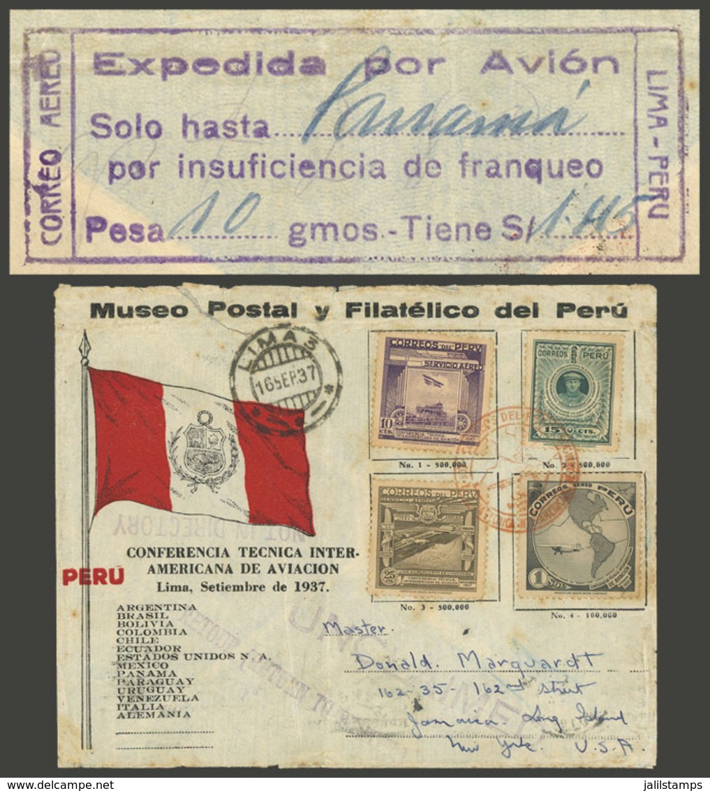 PERU: Special Cover Commemorating The Aviation Conference, Sent By Airmail From Lima To New York On 16/SE/1937, Franked  - Pérou