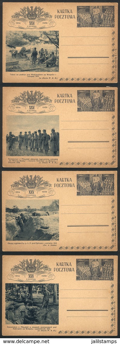 POLAND: 4 Postal Cards Of 1939, Illustrated With WAR Scenes, Fine Quality (one With Minor Defects), Very Attractive! - Autres & Non Classés