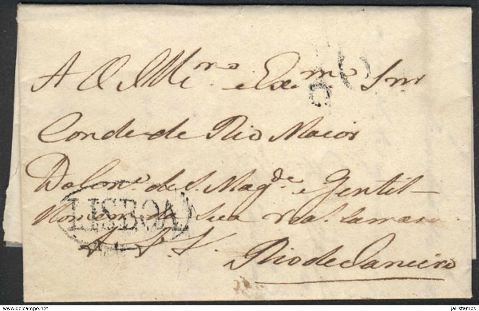 PORTUGAL: ANONYMOUS Entire Letter Sent From Lisboa To Rio De Janeiro On 25/SE/1820, With LISBOA In Black Oval And "80" D - Autres & Non Classés