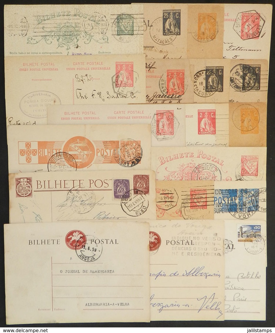 PORTUGAL: 19 Postal Cards Used Between 1914 And 1960, Including Several Very Interesting Examples (for Example: Double C - Autres & Non Classés