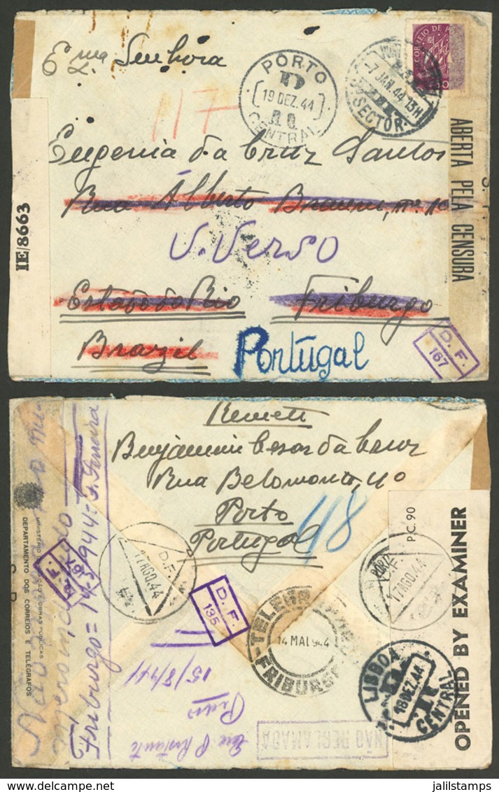 PORTUGAL: Cover Sent To Friburgo (Brazil) On 7/JA/1944 Franked With 50Rs. When The Addressee Could Not Be Located, The C - Autres & Non Classés