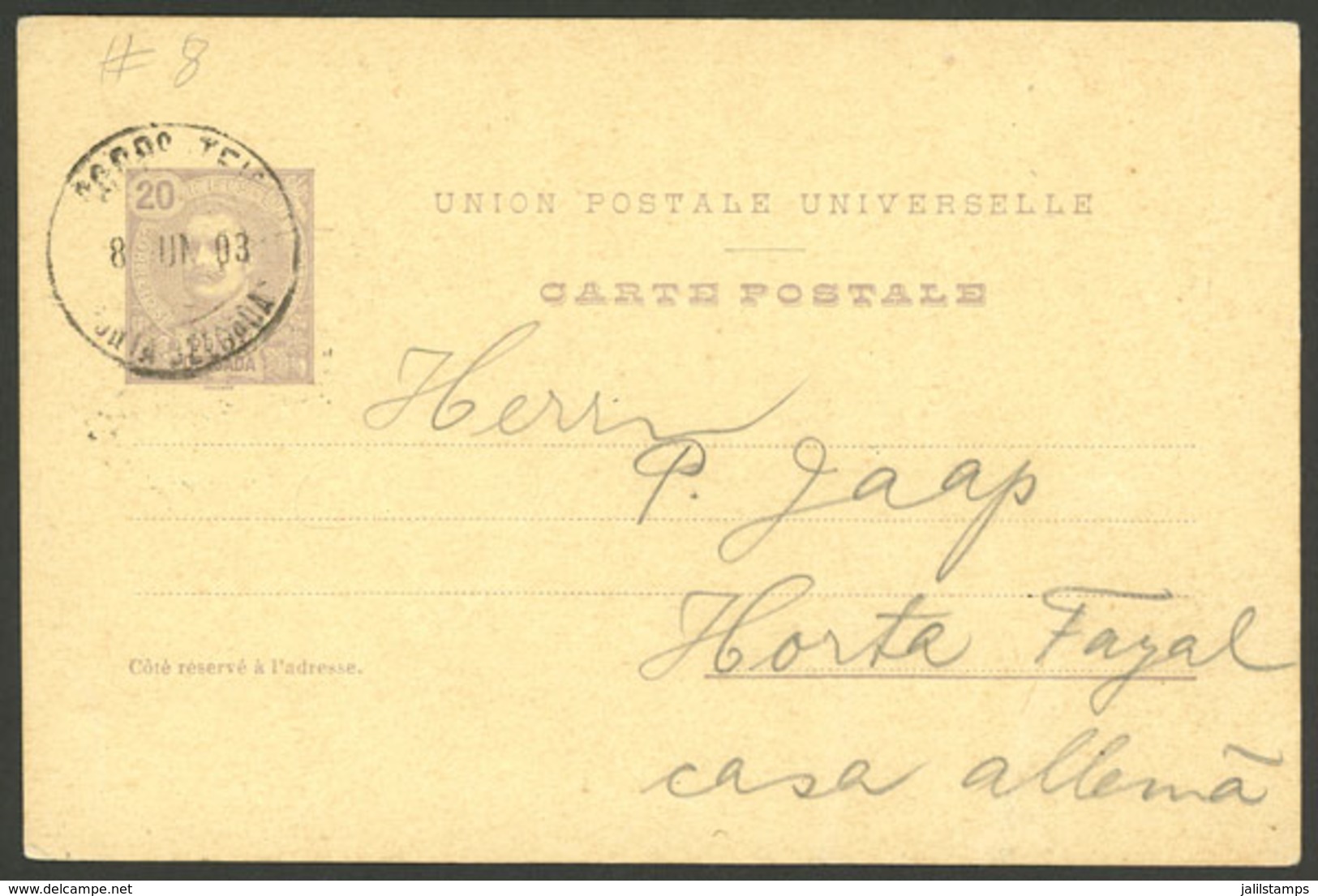 PORTUGAL - PONTA DELGADA: 20Rs. Postal Card Sent To Horta On 8/JUN/1903, With Arrival Backstamp Of 11/JUN, VF Quality! - Ponta Delgada