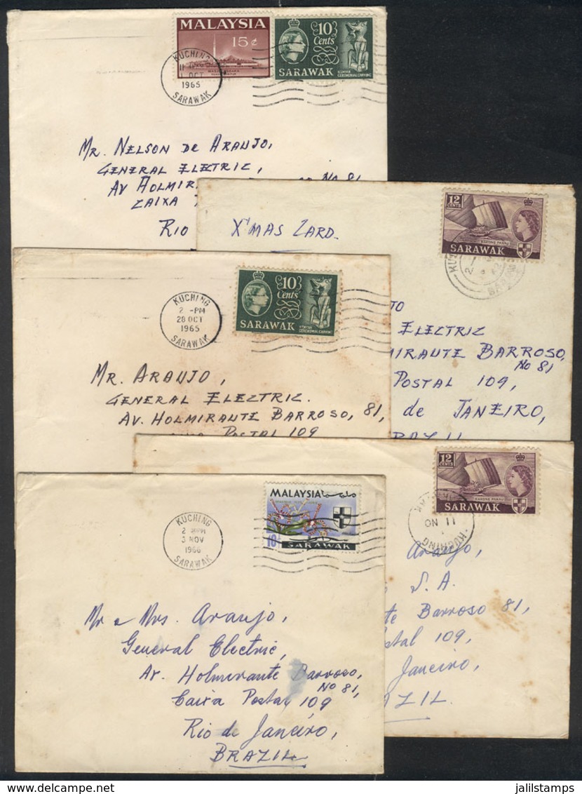 SARAWAK: 5 Covers Sent From KUCHING To Brazil In 1965 And 1966, Very Rare Destination! With Some Minor Defects (mainly S - Altri & Non Classificati