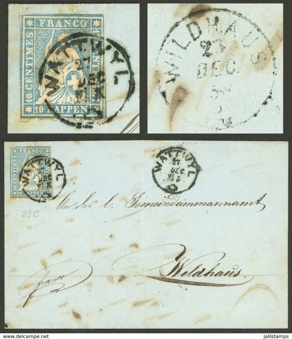 SWITZERLAND: 27/DE/1858 WATTWYL - Wildhaus: Folded Cover Franked With 10r. Light Blue, Very Nice And Well Applied Postma - ...-1845 Prephilately