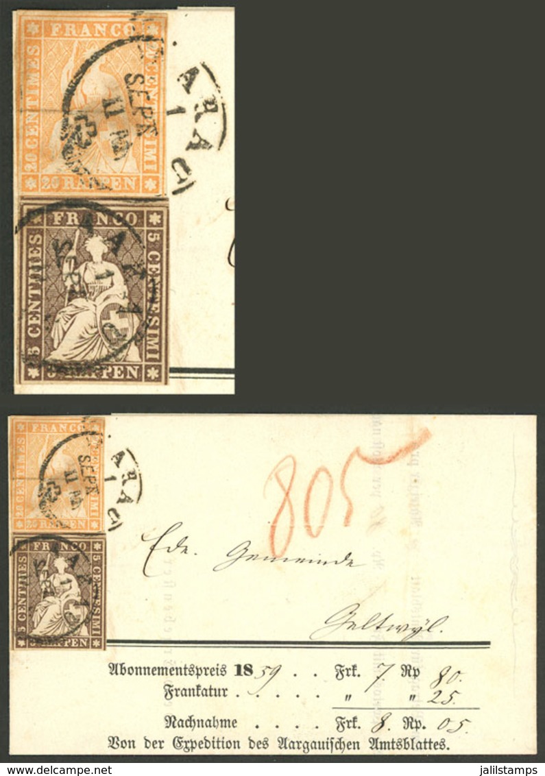 SWITZERLAND: Letter (printed Circular) Posted In Aarau On 21/JUL/1859, With Nice Postage Of 25R. (Sc.36 + 39), VF Qualit - ...-1845 Préphilatélie