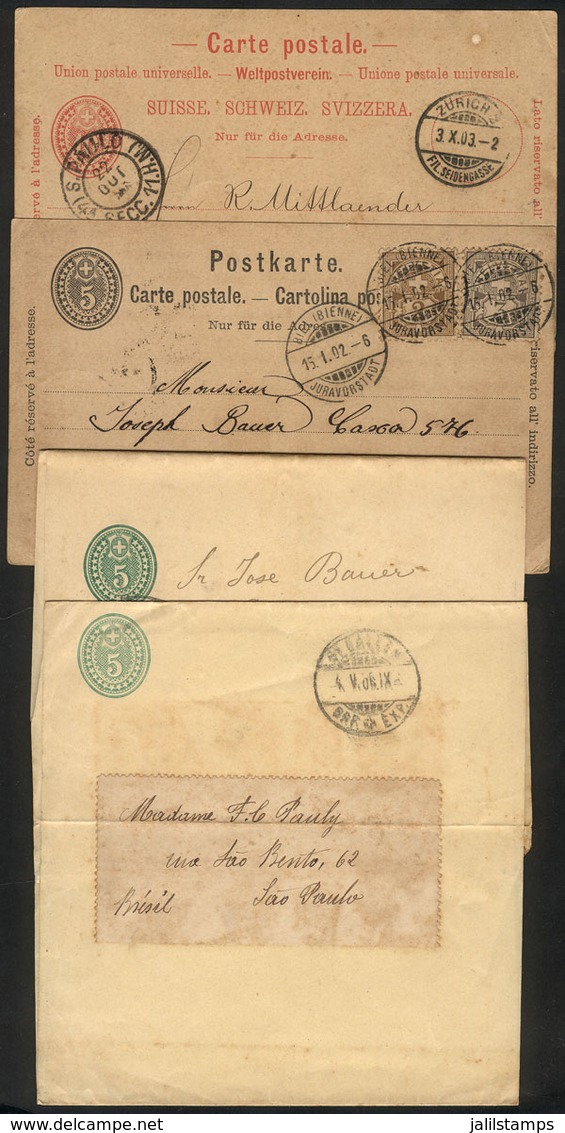 SWITZERLAND: 4 Postal Stationeries Sent To Brazil Between 1902 And 1904, Very Nice! - ...-1845 Préphilatélie