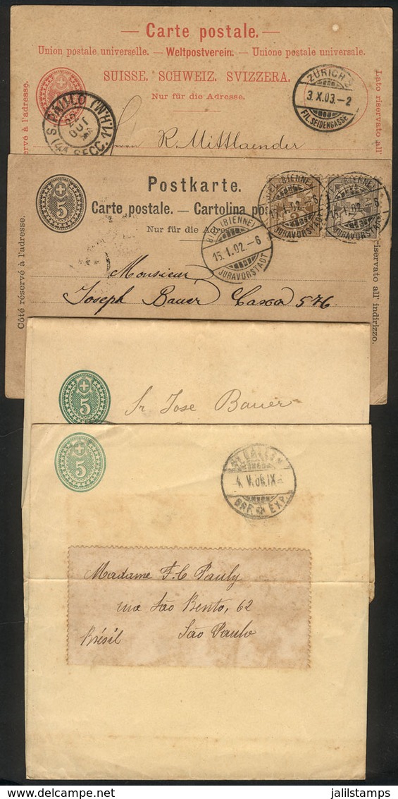 SWITZERLAND: 4 Postal Stationeries Sent To Brazil Between 1902 And 1904, Very Nice! - ...-1845 Prefilatelia