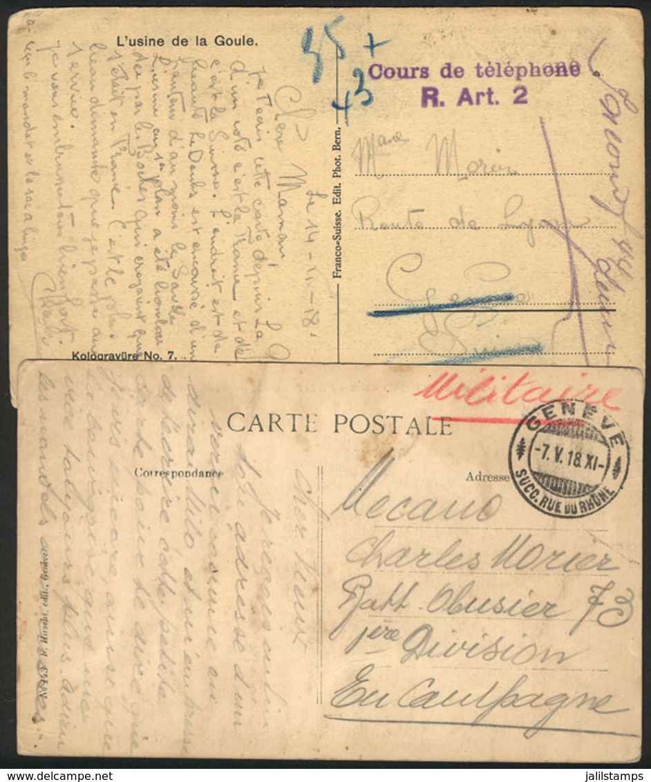 SWITZERLAND: 2 Postcards Posted In 1918 With Military Free Frank, Interesting! - ...-1845 Préphilatélie