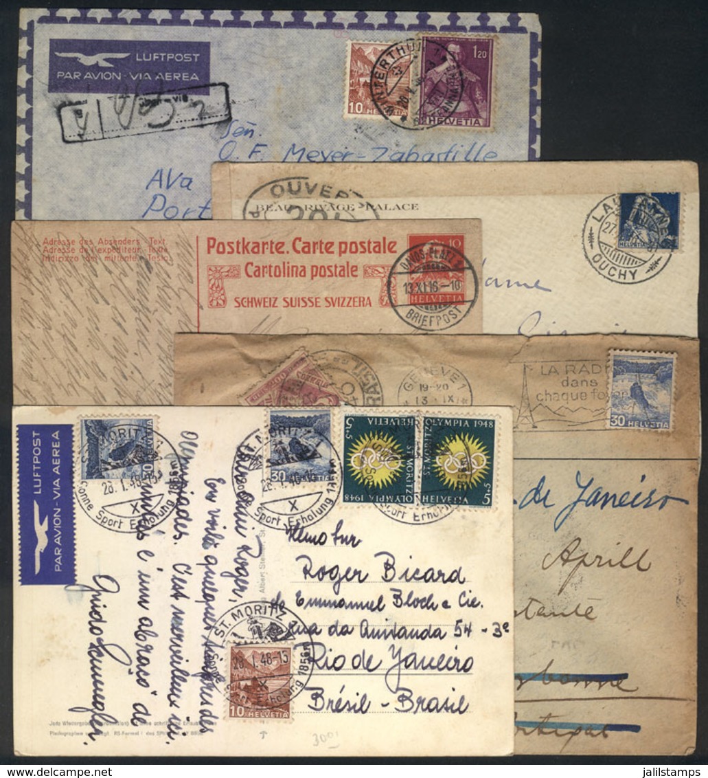 SWITZERLAND: 5 Covers Or Cards Sent To Brazil In Varied Periods, Including One With MIXED POSTAGE With Brazilian Stamp U - ...-1845 Préphilatélie