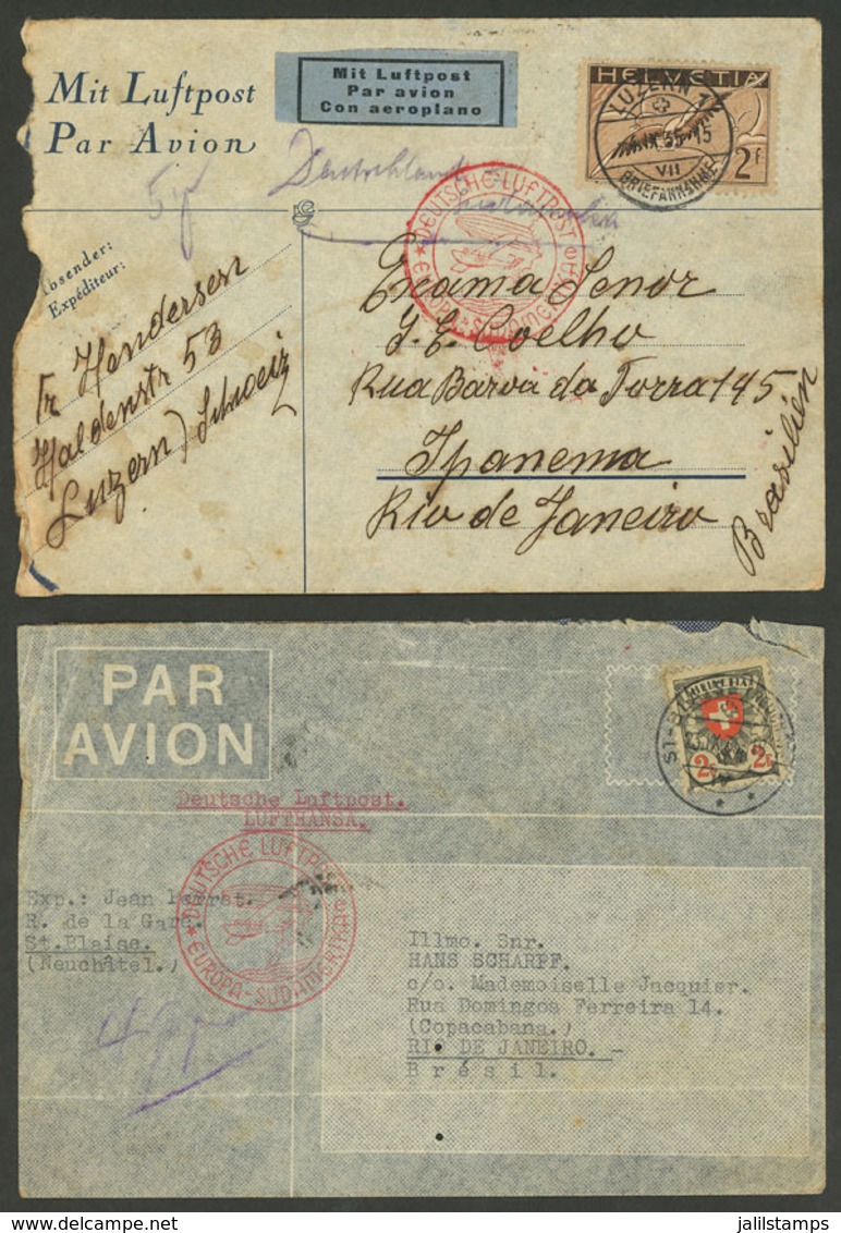 SWITZERLAND: 2 Airmail Covers Sent To Brazil In 1935 Via Germany (DLH), Interesting! - ...-1845 Préphilatélie