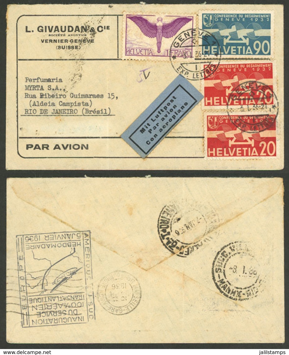 SWITZERLAND: 3/JA/1936 Geneve - Rio De Janeiro: Inauguration Of The Weekly Airmail Service By Air France To South Americ - ...-1845 Préphilatélie