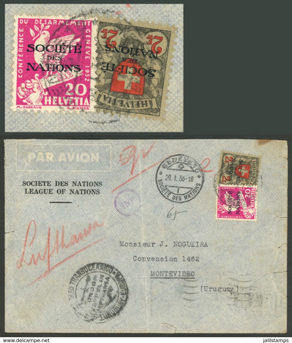 SWITZERLAND: OFFICIAL COVER Franked With 2.20Fr. Of The League Of Nations, Sent From Geneve To Uruguay On 29/JA/1936, Wi - ...-1845 Préphilatélie