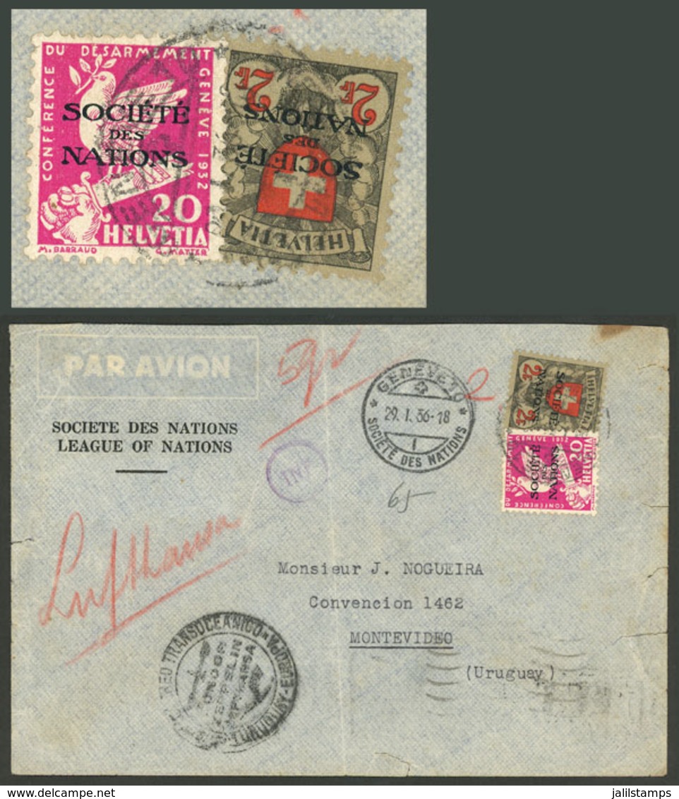 SWITZERLAND: OFFICIAL COVER Franked With 2.20Fr. Of The League Of Nations, Sent From Geneve To Uruguay On 29/JA/1936, Wi - ...-1845 Prefilatelia