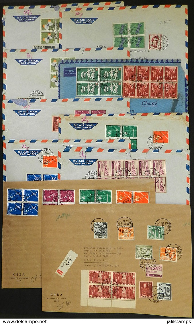 SWITZERLAND: 8 Covers And 2 Fronts Sent To Brazil In 1951 And 1952 With Very Nice Postages That Include BLOCKS OF 4 Of V - ...-1845 Préphilatélie