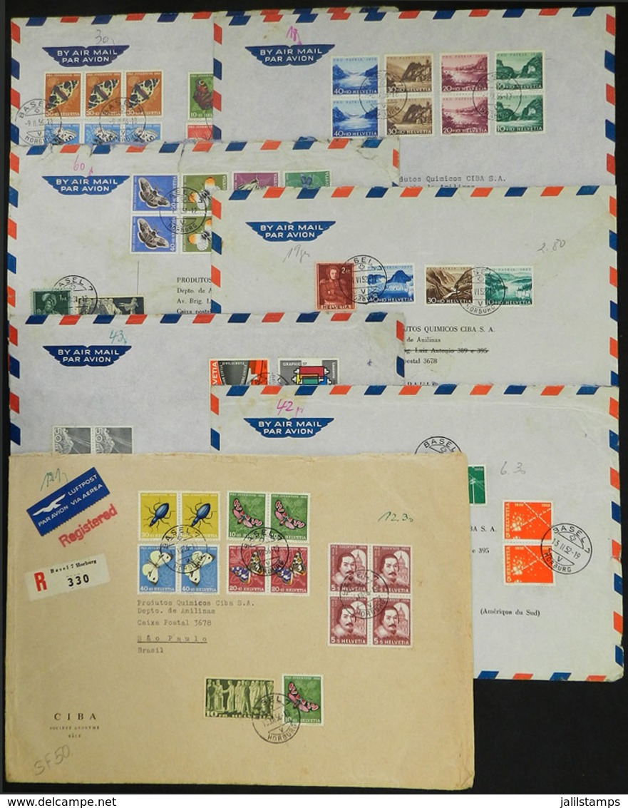 SWITZERLAND: 7 Covers Sent To Brazil Between 1951 And 1956 With Nice Postages, Zumstein HIGH CATALOGUE VALUE, Good Oppor - ...-1845 Préphilatélie