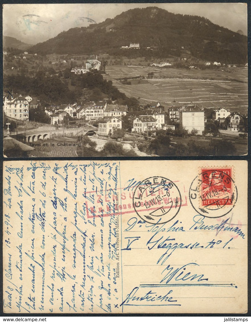 SWITZERLAND: TAVEL And Chatelard, Sent From Clarens To Wien On 13/AP/1918, VF! - Sent