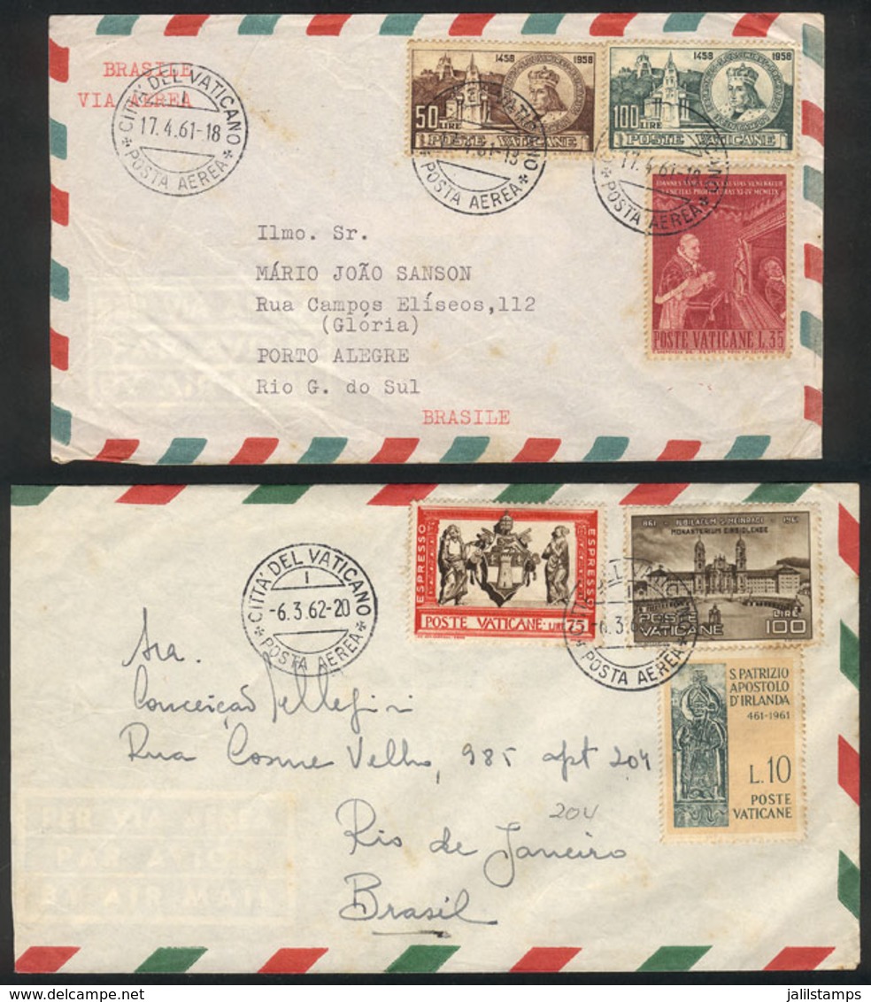 VATICAN: 2 Airmail Covers Sent To Brazil In 1961/2, Nice Postages! - Lettres & Documents